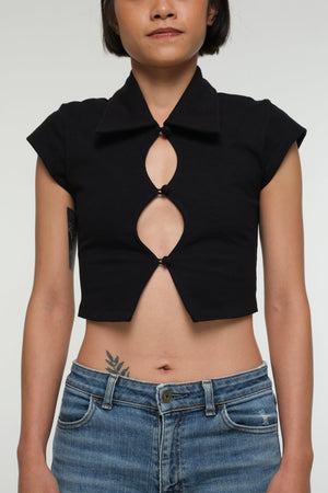 Mid Crop Button Shirt in Black - Manners London
