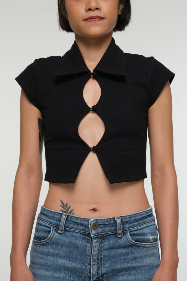 Mid Crop Button Shirt in Black - Manners London