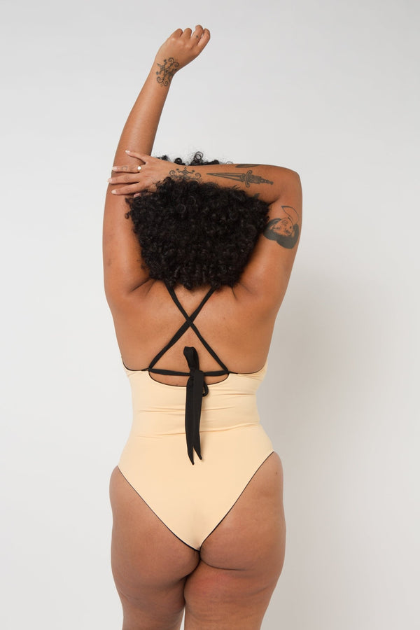 Multi Tie Reversible X - Tall One Piece In Peach Nights - Manners London