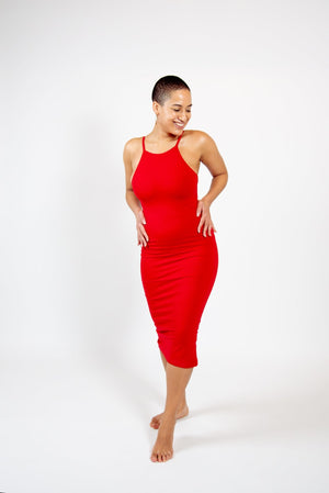 Nata Pencil Dress in Pomegranate Red - Manners London