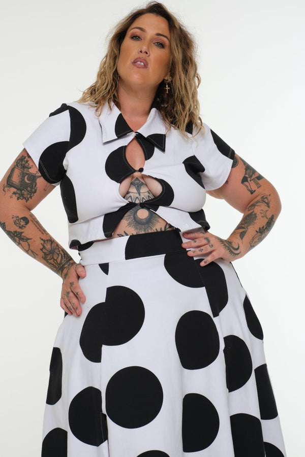NEW Asri Skirt with thin waist band in Polka Dot - Manners London