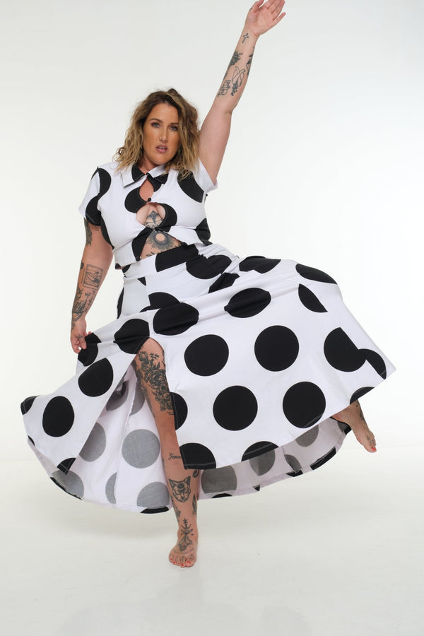 NEW Asri Skirt with thin waist band in Polka Dot - Manners London