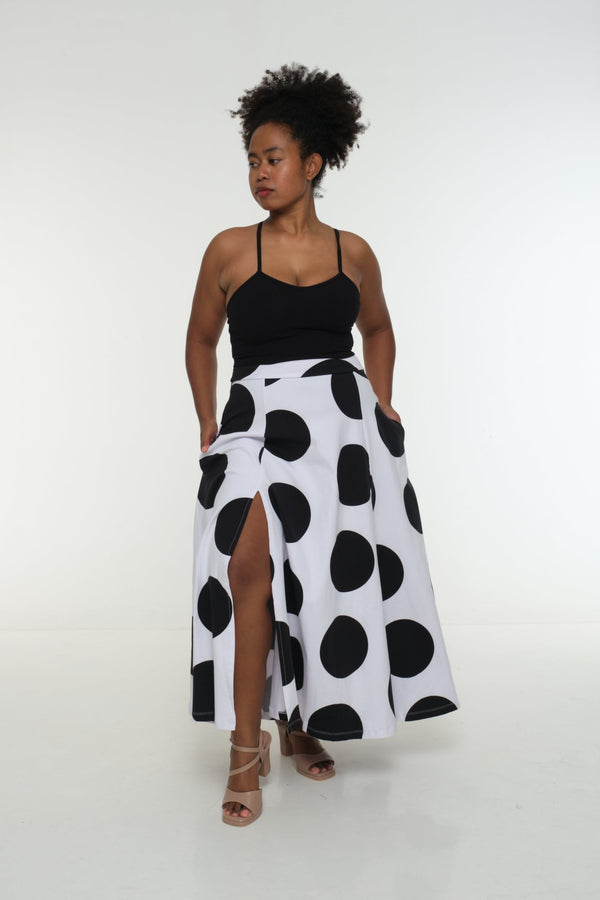 NEW Asri Skirt with thin waist band in Polka Dot - Manners London