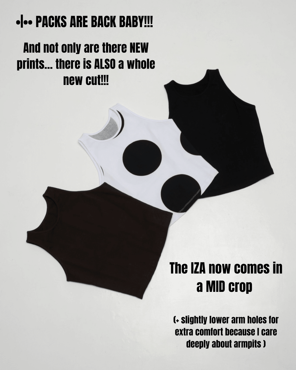 NEW IZA MID CROP 3 PACK in Cafè, Polka dot and Black - Manners London