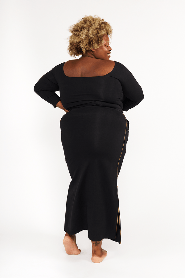 New Square Neck Crop Top (Long Sleeves) in Black - Manners London