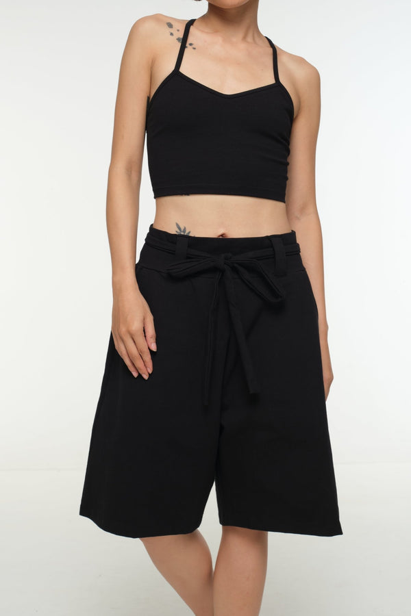 New Wide Shorts long flat waist band and belt in Black - Manners London