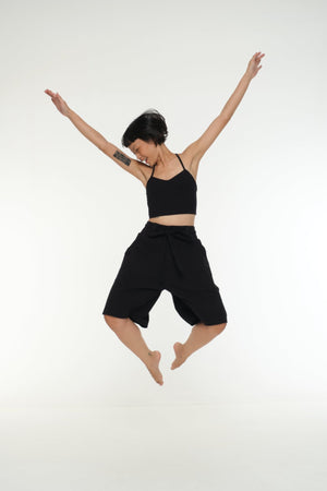 New Wide Shorts long flat waist band and belt in Black - Manners London