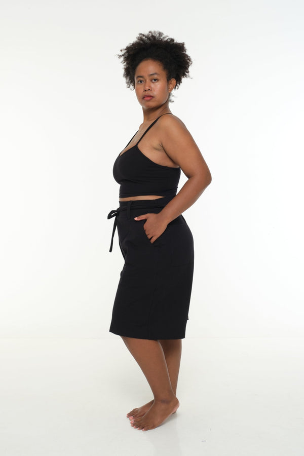 New Wide Shorts long flat waist band and belt in Black - Manners London