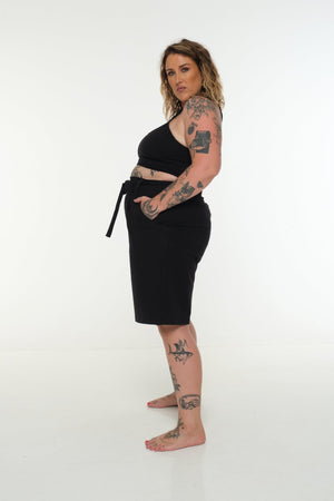 New Wide Shorts long flat waist band and belt in Black - Manners London