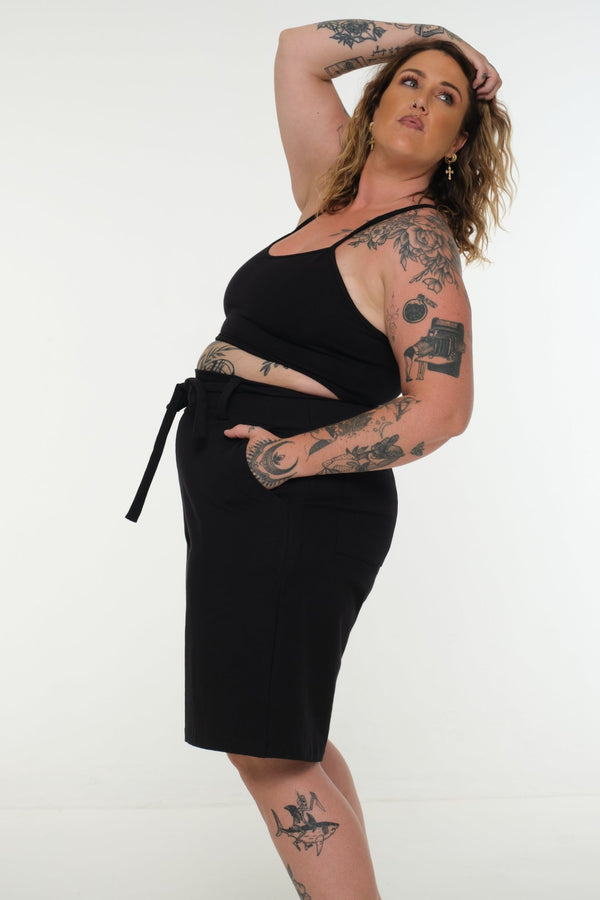 New Wide Shorts long flat waist band and belt in Black - Manners London