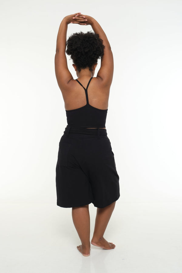 New Wide Shorts long flat waist band and belt in Black - Manners London
