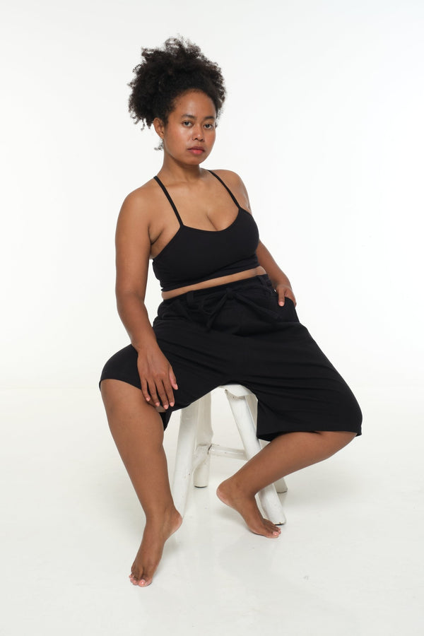 New Wide Shorts long flat waist band and belt in Black - Manners London