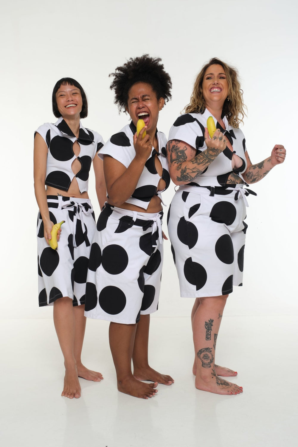 New Wide Shorts long flat waist band and belt in Polka Dot - Manners London