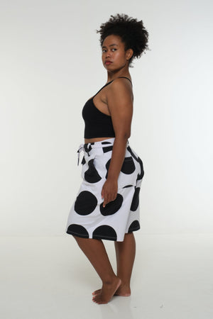 New Wide Shorts long flat waist band and belt in Polka Dot - Manners London
