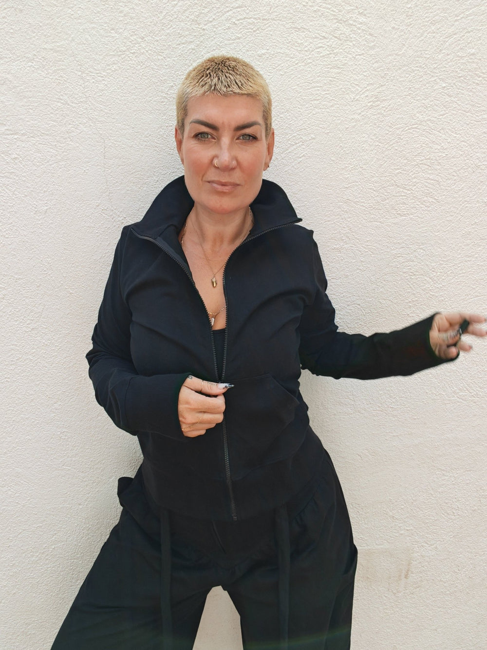 New Zip Jacket in Black and Black rib - Manners London