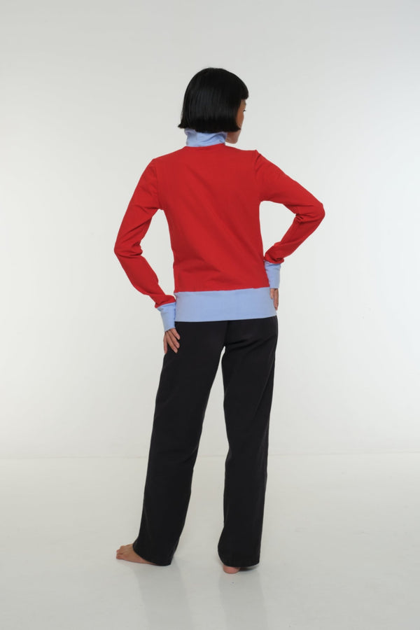 New Zip Jacket in red with pastel blue rib - Manners London