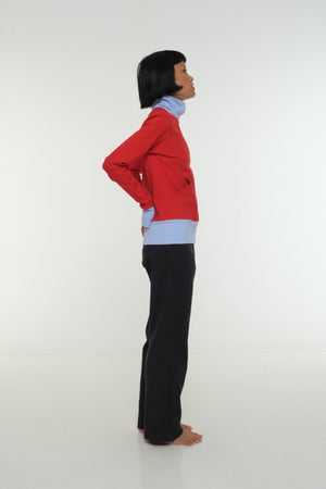 New Zip Jacket in red with pastel blue rib - Manners London