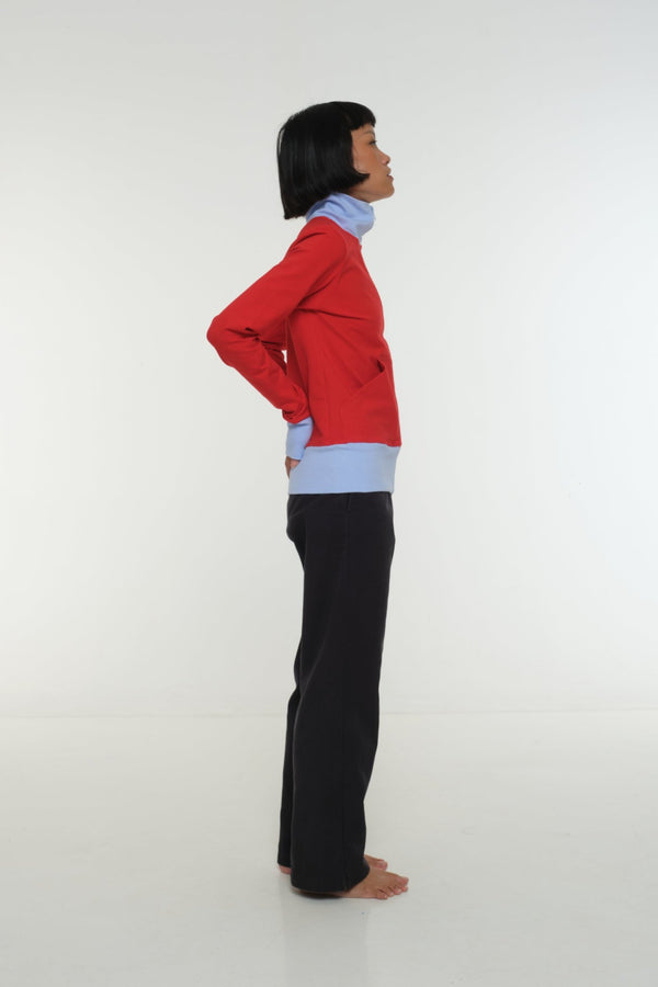 New Zip Jacket in red with pastel blue rib - Manners London