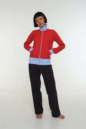 New Zip Jacket in red with pastel blue rib - Manners London
