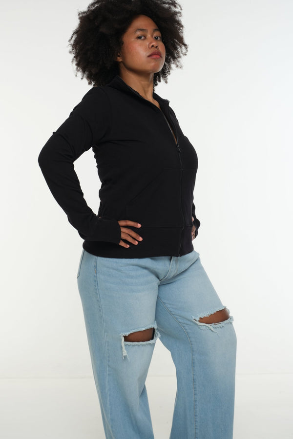 New Zip Jacketin Black and Black rib - Manners London