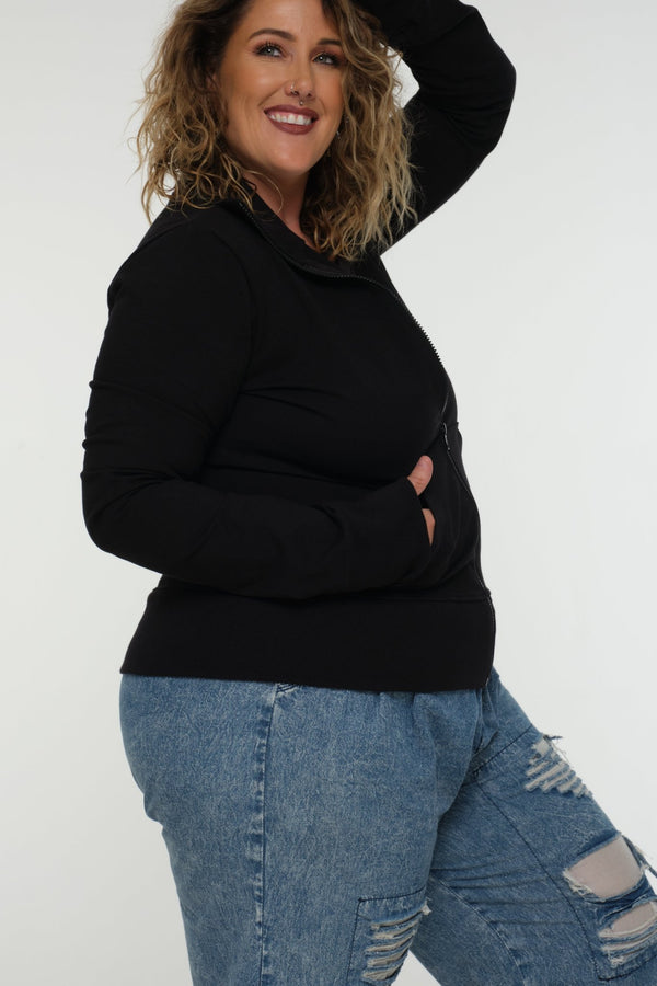 New Zip Jacketin Black and Black rib - Manners London
