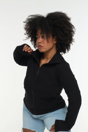 New Zip Jacketin Black and Black rib - Manners London