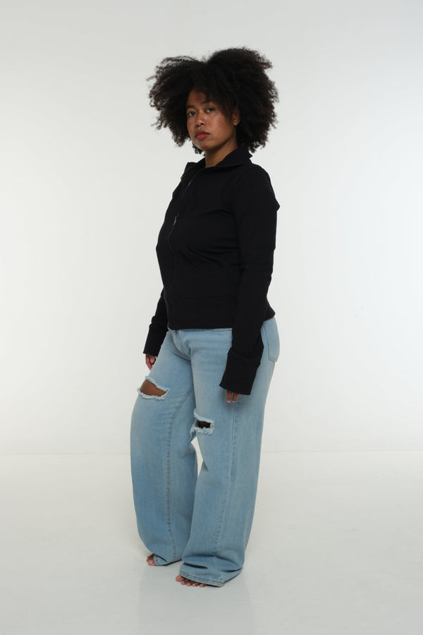 New Zip Jacketin Black and Black rib - Manners London