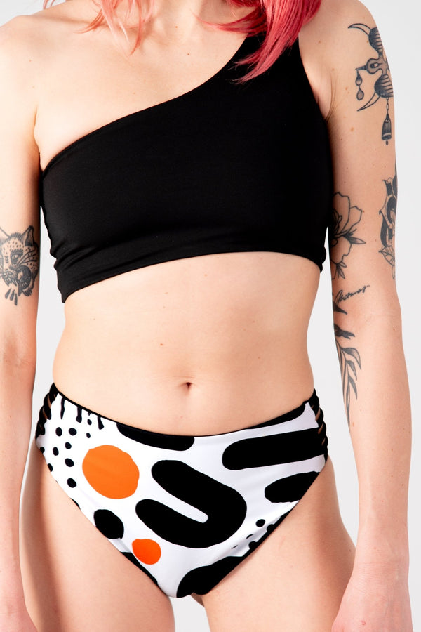 One Shoulder Reversible Top In Cuppa Print and Black - Manners London