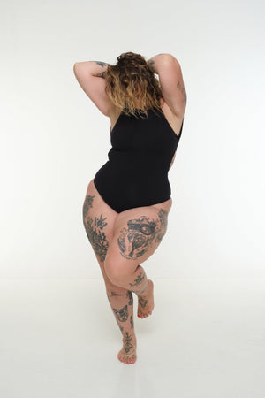 Open Back Bodysuit in Black - Manners London