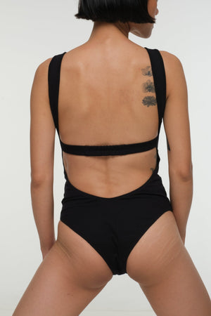Open Back Bodysuit in Black - Manners London