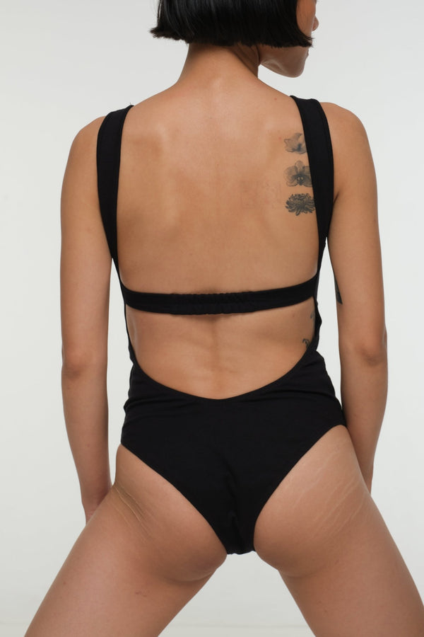 Open Back Bodysuit in Black - Manners London