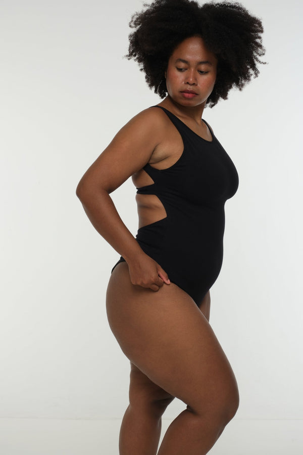 Open Back Bodysuit in Black - Manners London