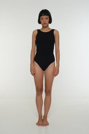 Open Back Bodysuit in Black - Manners London