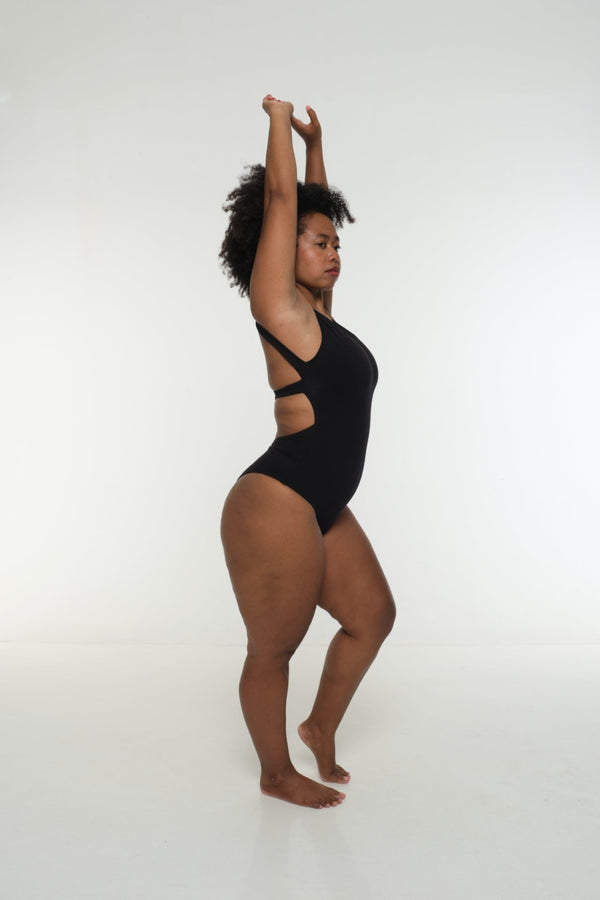 Open Back Bodysuit in Black - Manners London