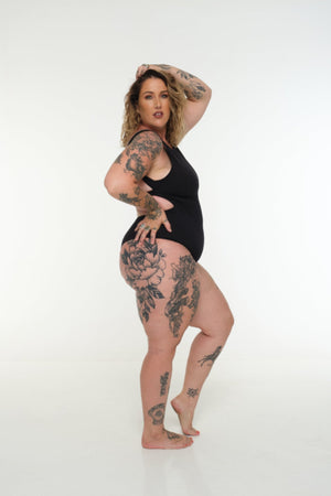 Open Back Bodysuit in Black - Manners London