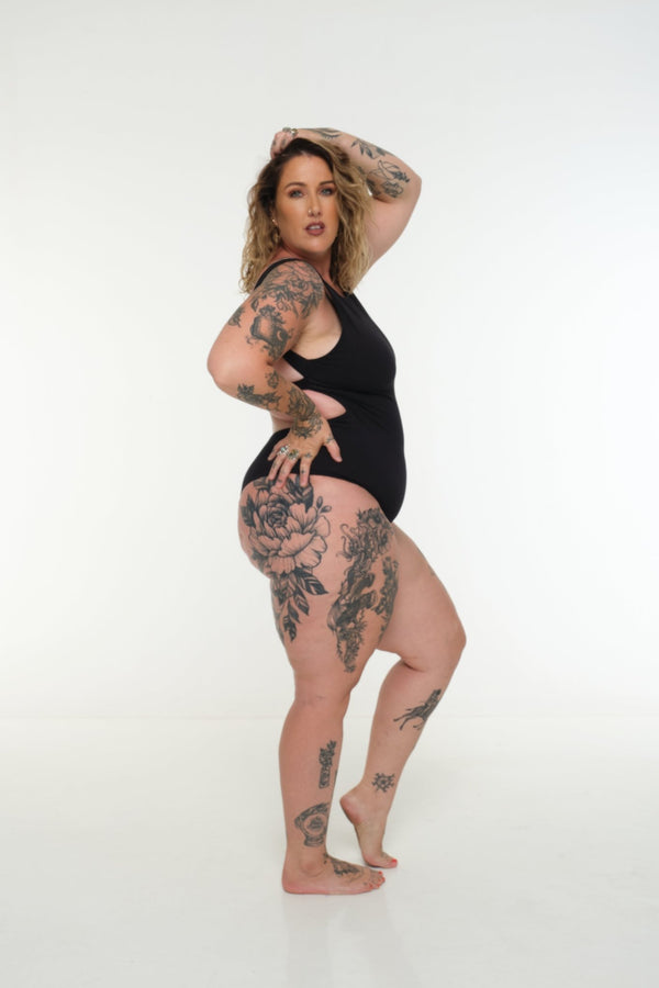 Open Back Bodysuit in Black - Manners London