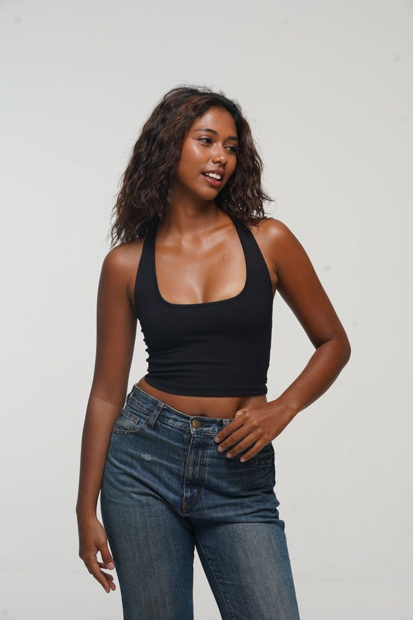 Otta Crop Top Tri - Back Thick Strap in Black - Manners London
