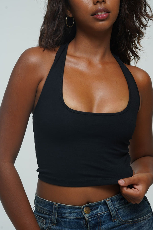 Otta Crop Top Tri - Back Thick Strap in Black - Manners London