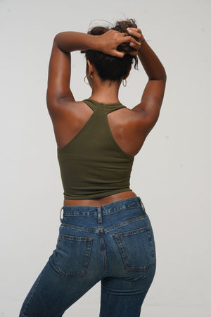 Otta Crop Top Tri - Back Thick Strap in Khaki Green - Manners London