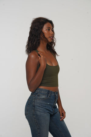 Otta Crop Top Tri - Back Thick Strap in Khaki Green - Manners London