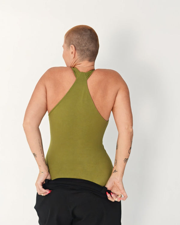 Otta Full Length Top Tri-Back Thick Strap in Guacomole - Manners London