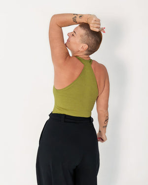 Otta Full Length Top Tri-Back Thick Strap in Guacomole - Manners London