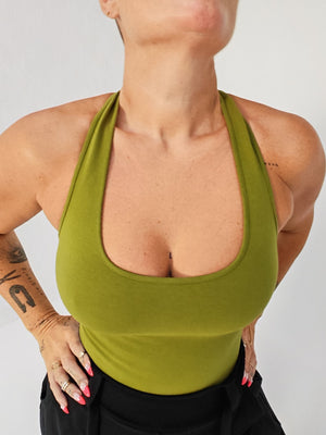 Otta Full Length Top Tri-Back Thick Strap in Guacomole - Manners London