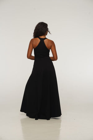 Otta Maxi Dress A - Line with Split Tri - Back Thick Strap in Black - Manners London