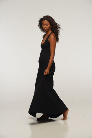 Otta Maxi Dress A - Line with Split Tri - Back Thick Strap in Black - Manners London