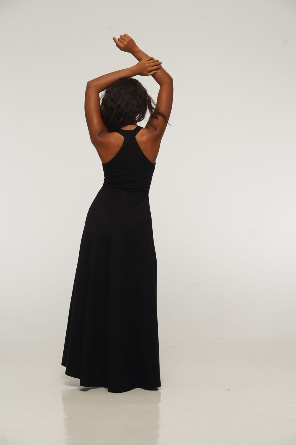 Otta Maxi Dress A - Line with Split Tri - Back Thick Strap in Black - Manners London