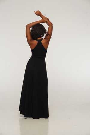Otta Maxi Dress A - Line with Split Tri - Back Thick Strap in Black - Manners London