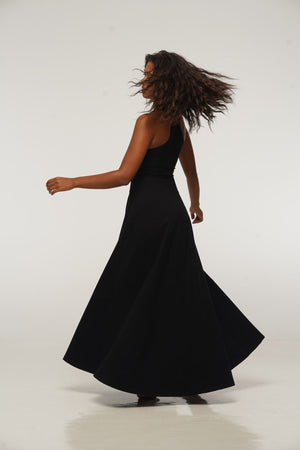 Otta Maxi Dress A - Line with Split Tri - Back Thick Strap in Black - Manners London