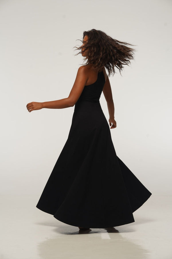 Otta Maxi Dress A - Line with Split Tri - Back Thick Strap in Black - Manners London