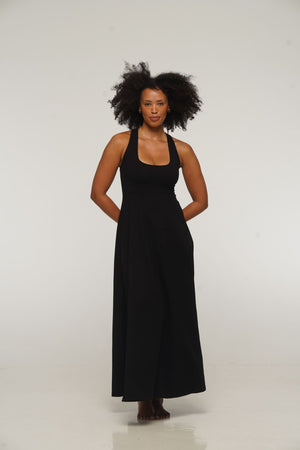 Otta Maxi Dress A - Line with Split Tri - Back Thick Strap in Black - Manners London